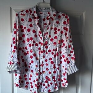 Foxcroft NYC Red Cherry Pattern 3/4 length Shirt